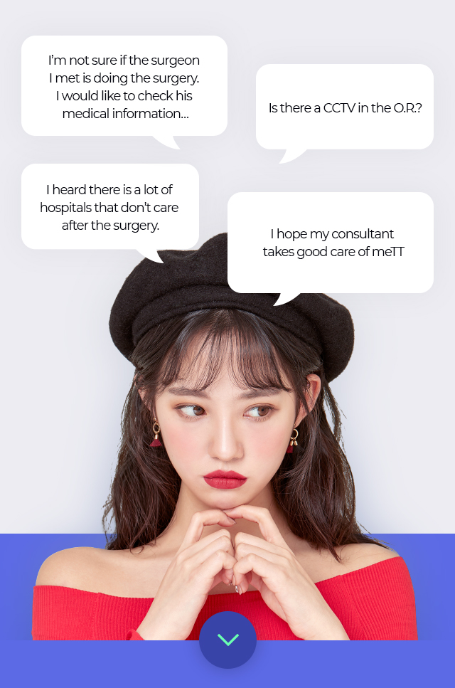 I’m not sure if the surgeon I met is doing the surgery. I would like to check his medical information… Is there a CCTV in the O.R.? I heard there is a lot of hospitals that don’t care after the surgery. I hope my consultant takes good care of meTT